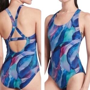 Women’s Athleta Blue Multi-Leaf One-Piece Swimsuit medium